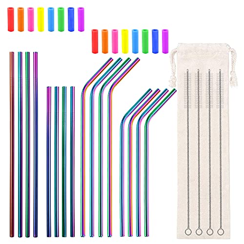 16 Pcs Metal Straw Reusable 8.5" 10.5" 6mm Stainless Steel Straws for Tumblers 20oz