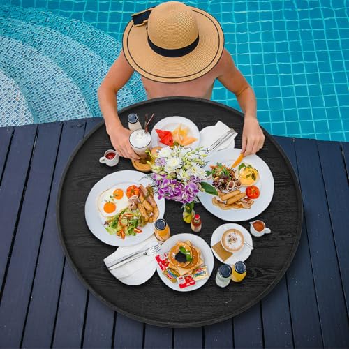 30 inch Round Solid Wood Serving Tray Extra Large Tea Coffee Snack Food Meals Serving Plate Non