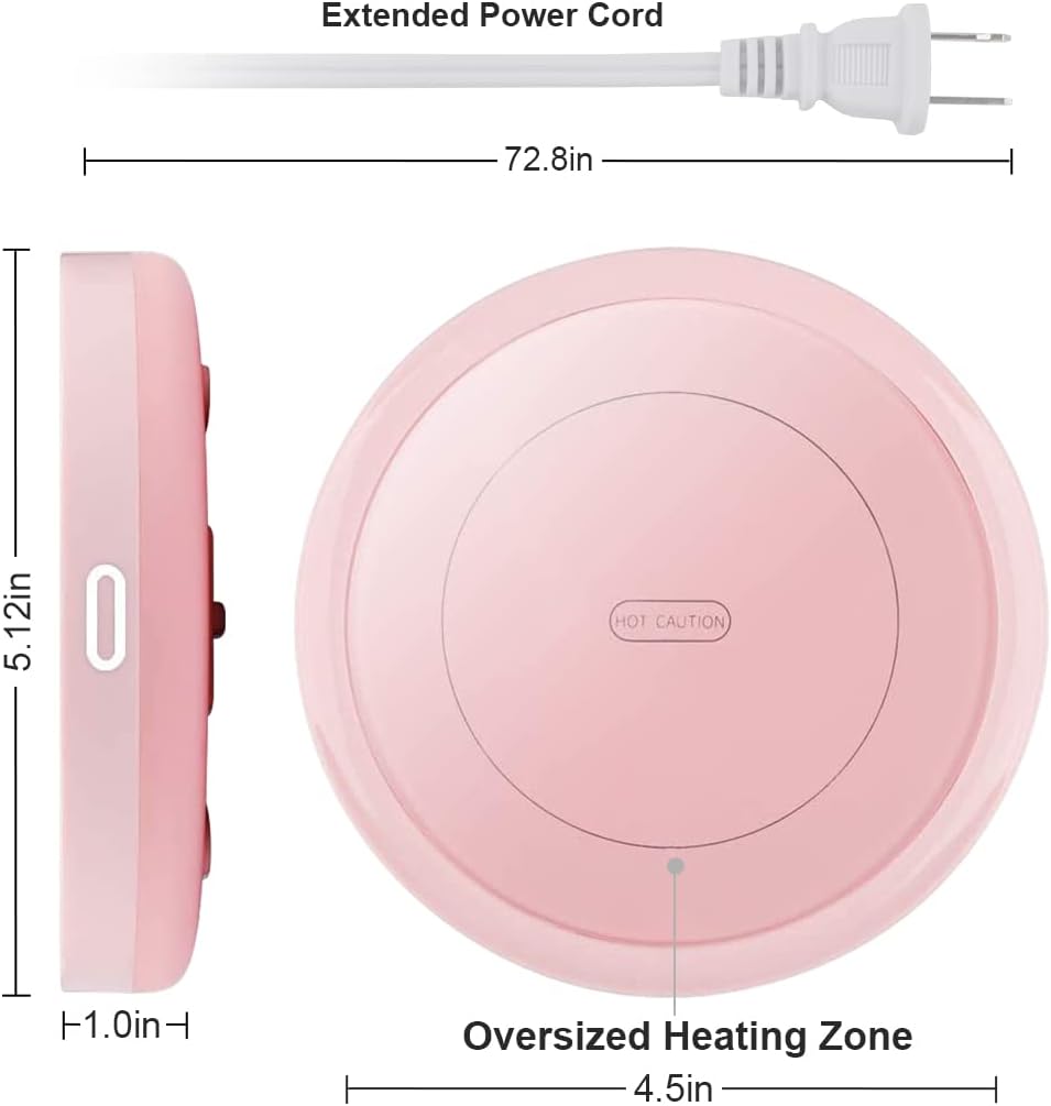 BESTINNKITS Smart Coffee Set Auto On/Off Gravity-induction Mug Office Desk Use, Candle Wax Cup Warmer Heating Plate (Up To 131F/55C), 14oz (Pink Set)