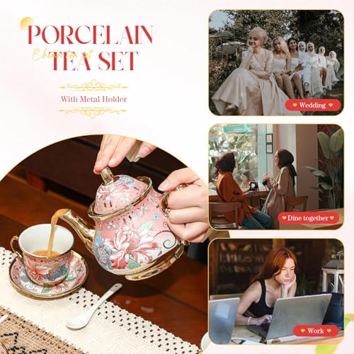 20 Pcs Adult Tea Party Set Porcelain with Metal Holder
