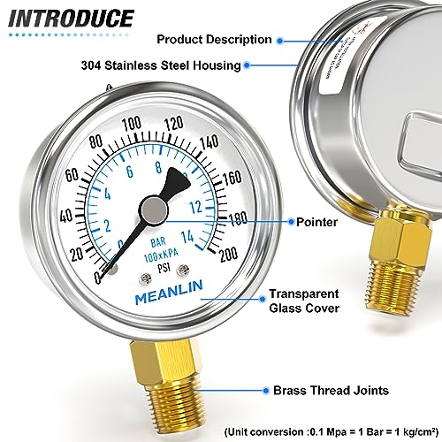 0~200Psi Dry Pressure Gauge Stainless Steel 1