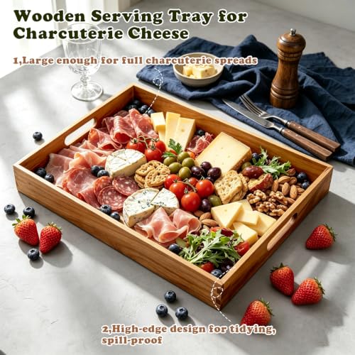 Extra Large Ottoman Wood Serving Tray with Handles