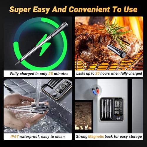 Wireless Meat Thermometer with 4 Probes