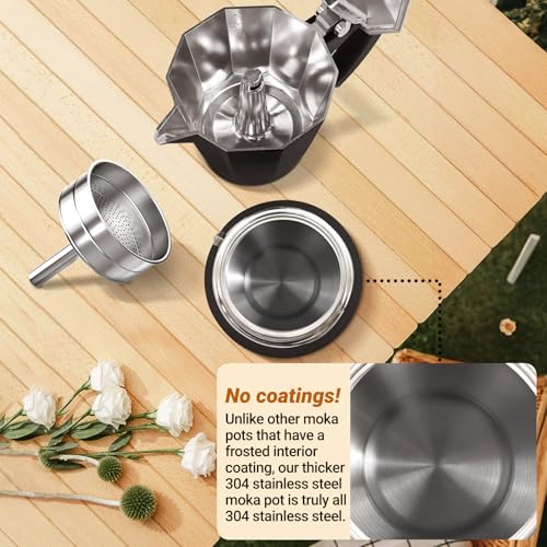 No Coating 6 Cup Aluminum and Stainless Steel Moka Pot Stovetop
