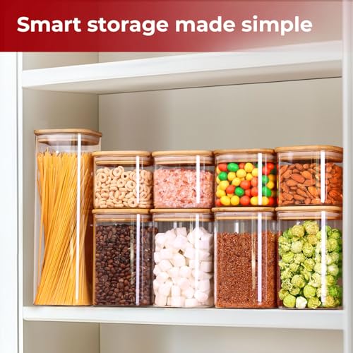 Glass Pantry Storage Containers with Bamboo Lids 1Qt 4 Pack Square (4 Count)