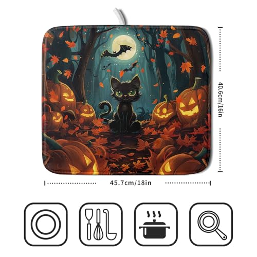Halloween Black Cat Dish Drying Mat for Kitchen Counter