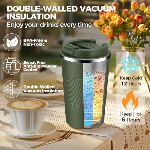 13 oz Stainless Steel Insulated Travel Coffee Mug with Fip Lid Bulk 8 Pack (8 Count)