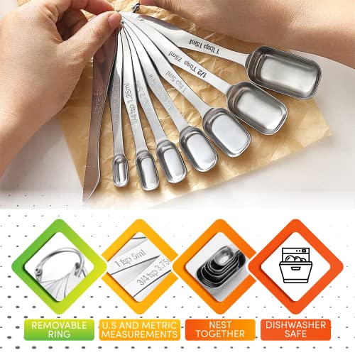 Stainless Steel Measuring Spoons Set of 8 with Leveler
