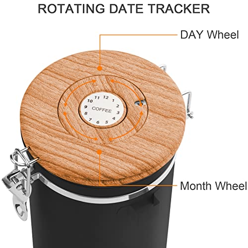 Coffee Canisters Airtight Coffee Bean Storage Container Kitchen Stainless Steel Food Storage Container with Scoop Date Tracker & CO2 Valve 61Fl Oz (60.8652 Fl Oz)