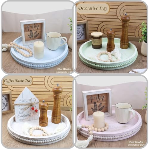 Round Wood Serving Tray with Beads