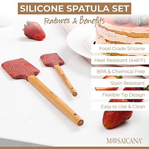 Silicone Spatula set of 2 with wooden handle and stunning pattern (2 Count)
