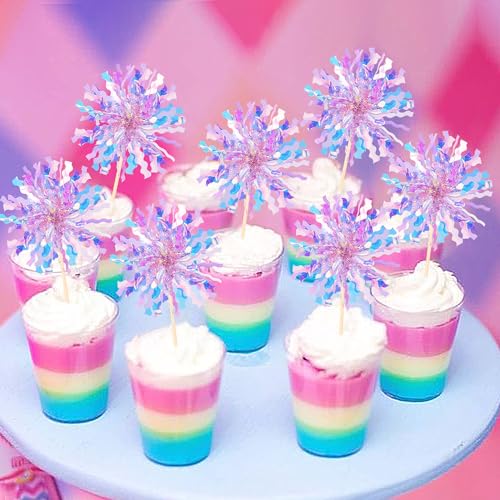 30 PCS Foil Firework Cupcake Toppers Sparkle Tinsel Cupcake Picks Happy Birthday Cake Toppers Drink Stirrers Cocktail Food Fruit Toothpicks for Baby Shower Birthday Party Decorations Supplies Purple (30 Count)
