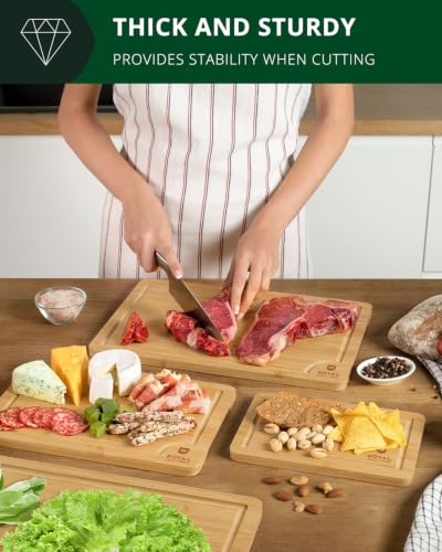 Wooden Cutting Boards for Kitchen Meal Prep & Serving (4 Count)