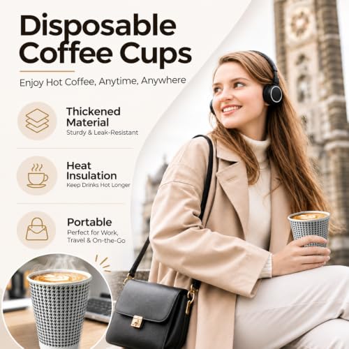 8 oz Coffee Cups 200 Pack【WITHOUT LIDS】 Insulated Corrugated Disposable Paper Cups To Go (200 Count)