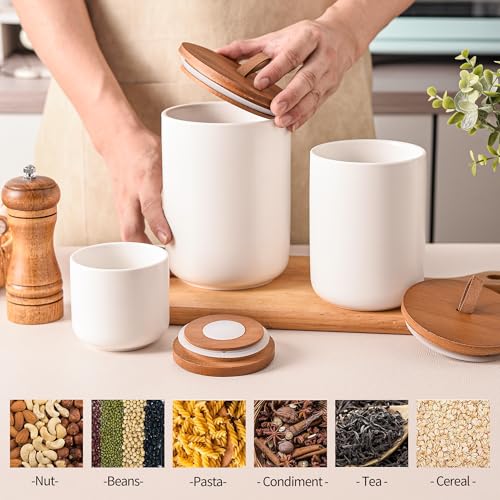 White Ceramic Canister Set with Bamboo Lids