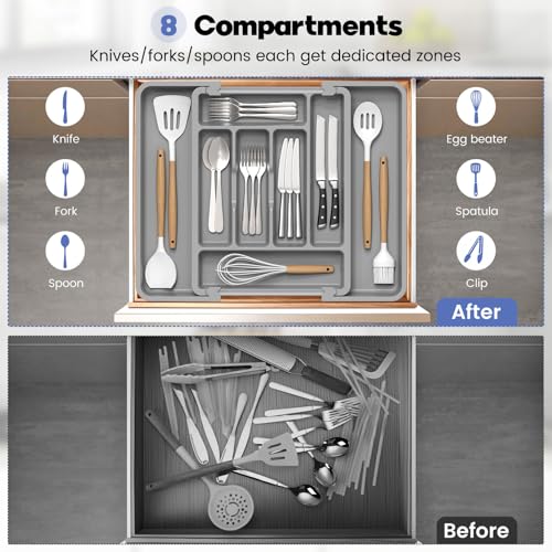 Large Silverware Organizer Tray for Kitchen Drawer Utensils Thicker