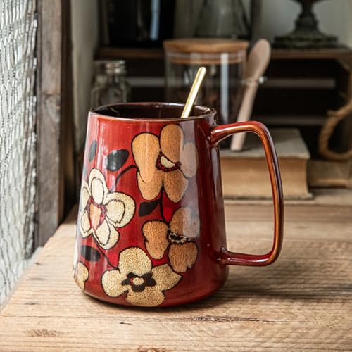 24 oz Extra Large Ceramic Coffee Mug Vintage Floral Cup with Handle