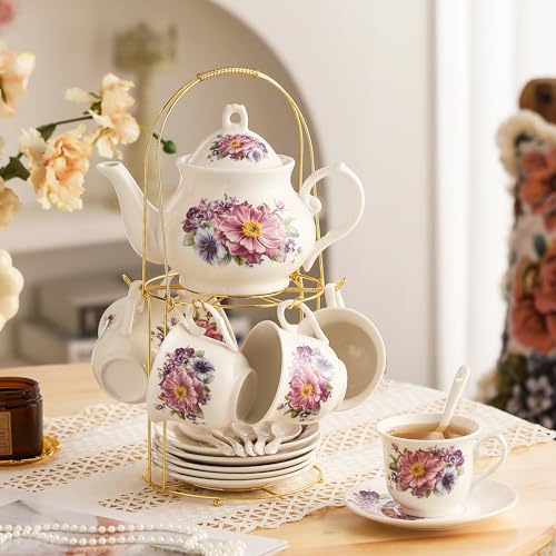 20 Pieces Tea Set For Adult with Golden Metal Rack