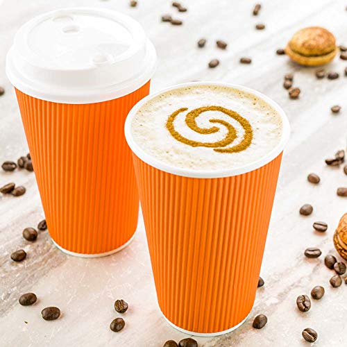 Ripple Wall Coffee Cups 500 Count 16 Ounce Insulated Tangerine Orange Paper Cups