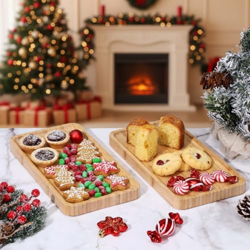 3 Pcs Bamboo Tray for Bathroom Bamboo Vanity Bathroom Counter Organizer Decorative Tea Serving Tray for Dresser Coffee Table Home Toilet Tank Candle Perfume (3 Count)