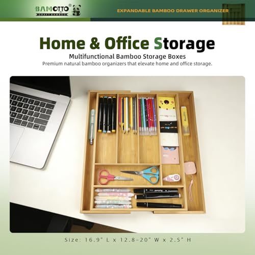 Expandable Bamboo Drawer Organizer for Kitchen