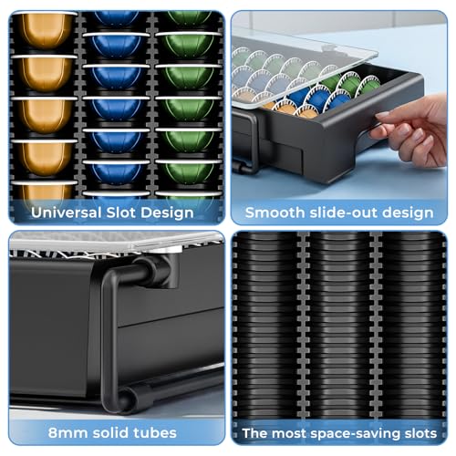Crystal Tempered Glass Organizer Drawer Holder Compatible with Nespresso Vertuo Capsules