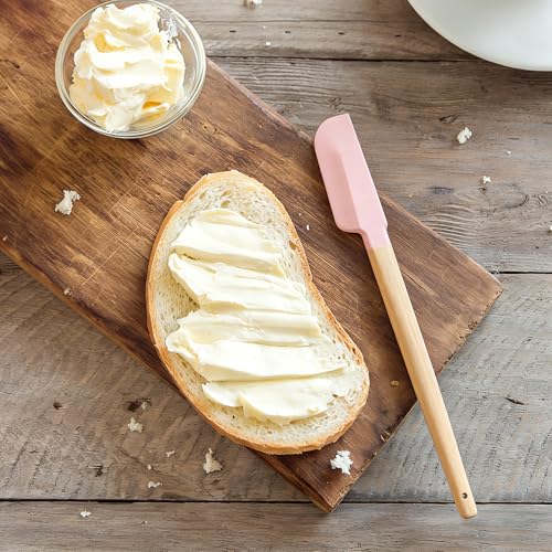 Wooden Handle Silicone Rubber Spatula Set 5 Piece for Kitchen Baking (5 Count)
