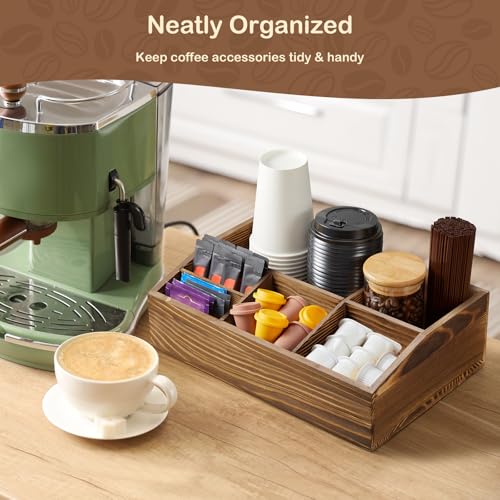 Burnt Wood Coffee Station Organizer for Countertop