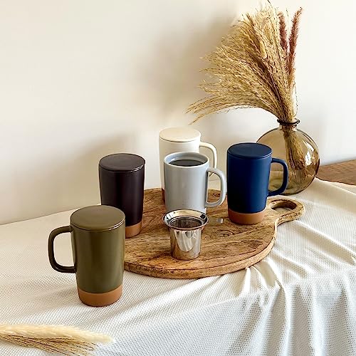 Mora Ceramics Large Tea Mug with Loose Leaf Infuser and Ceramic Lid