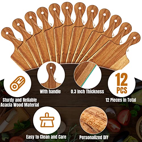 12 Packs Wooden Cutting Board Set with Handles Large Kitchen Serving Plain Chopping Board Bulk Gifts for Mom for Vegetables Meat Pizza Cheese Fruit Bread (12 Count)