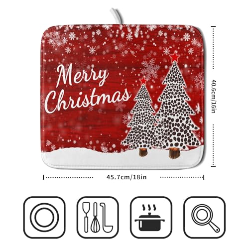Merry Christmas Tree Red Dish Drying Mat for Kitchen Counter