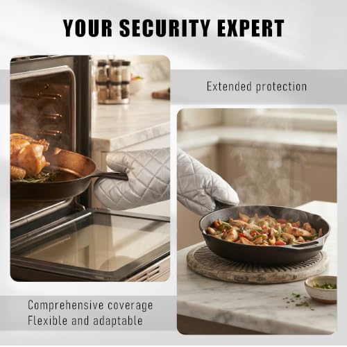 Silver 13" Quilted Oven Mitts Set of 2 Heat Resistant for Kitchen Grill (2 Count)