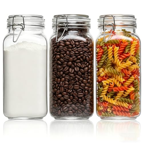 Large Square Glass Jars with Airtight Lids 78 oz 3 Pack Wide Mouth (3 Count)