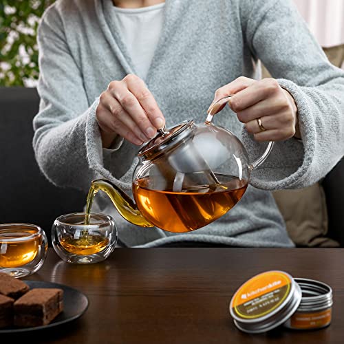 Glass Teapot Set with 4 Double Wall Tea Cups & Removable Stainless Steel Infuser