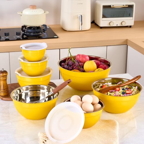 Yellow Mixing Bowls with Lids Set of 7