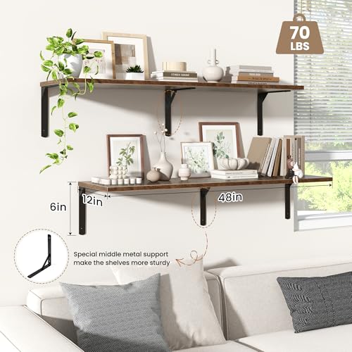 Rustic Brown 12 Inch Deep Floating Shelves Set of 2 (2 Count)