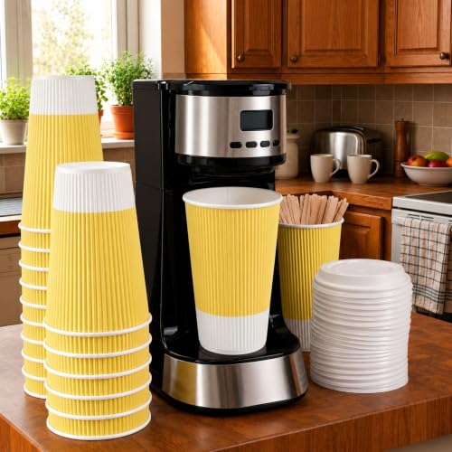 Ripple Wall Coffee Cups 500 Count 16 Ounce Insulated Light Yellow Paper Cups