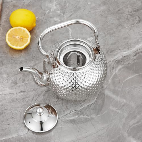 2000ml Teapot with Infuser Stainless Steel Lifting Handle Tea Maker Silver