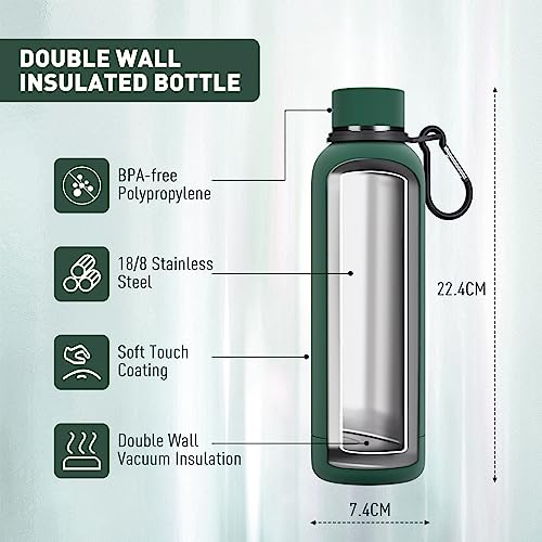 Slim Insulated Water Bottles for Travel 18oz with Clip