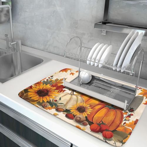 Happy Thanksgiving Day Harvest Dish Drying Mat for Kitchen Counter