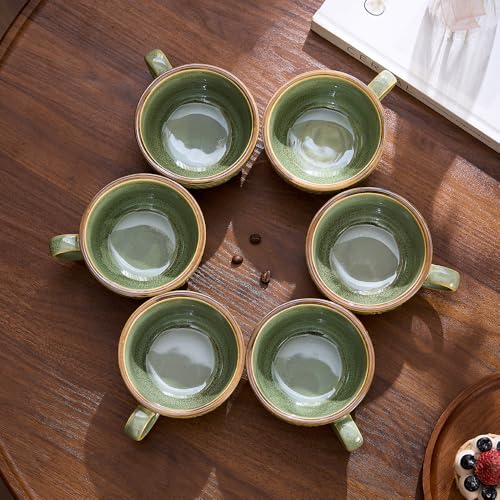 Set of 6 Vintage Design 12 oz Professional Barista Ceramic Latte Art Cappuccino Cups Set (6 Count)