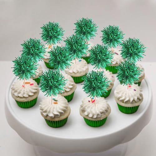 40 PCS Foil Firework Cupcake Toppers Green Sparkler Cupcake Picks Sparkle Tinsel Fireworks Decorations Cocktail Fruit Toothpick for Firework Theme Birthday Wedding Graduation Party Decoration Supplies (40 Count)