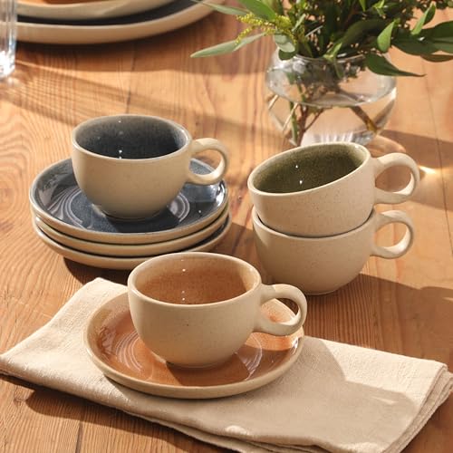 Manila Bay 8 Piece Stoneware 5 oz Cup and Saucer Set