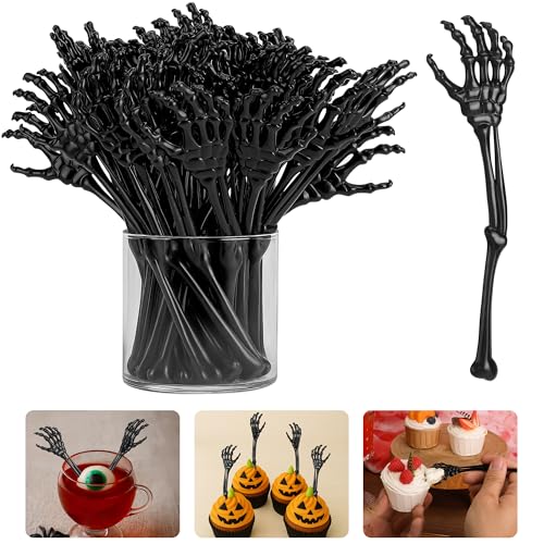 60 Pcs 5.9''x1.5'' Halloween Skeleton Cocktail Stirrers
