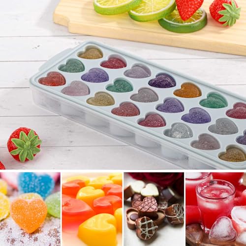 Heart Shaped Ice Cube Trays with Lid and Bins