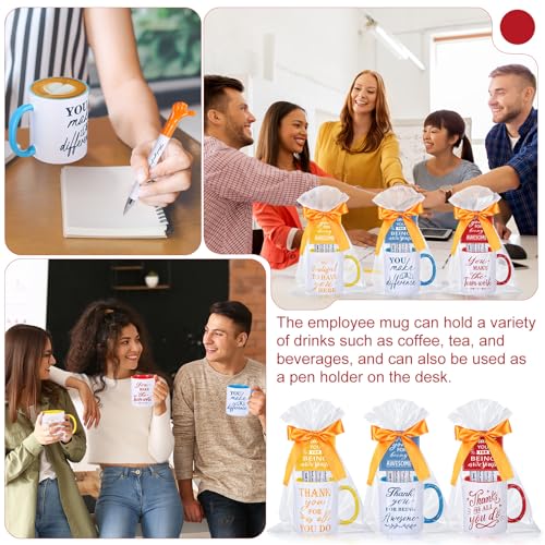 6 Set Employee Appreciation Gifts Include Thank You Staff Mug Gift Set 12 oz Appreciation Mugs Inspirational Pens Tags for Employee Staff Team Group (6 Count)