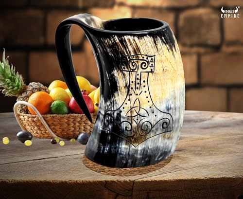 Viking Drinking Horn Mjolnir Engraving Mug (3 Count)