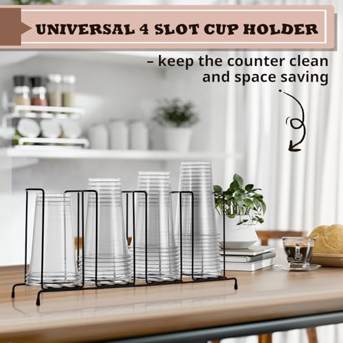 2 Pcs 4 Section Coffee Cup Organizers 18.7 x 8.5 x 5 Inch Wire Rack Coffee Cup and Lid Holder Black Iron Lid Dispenser Countertops Station Organizer for Kitchen Storage Essentials (2 Count)