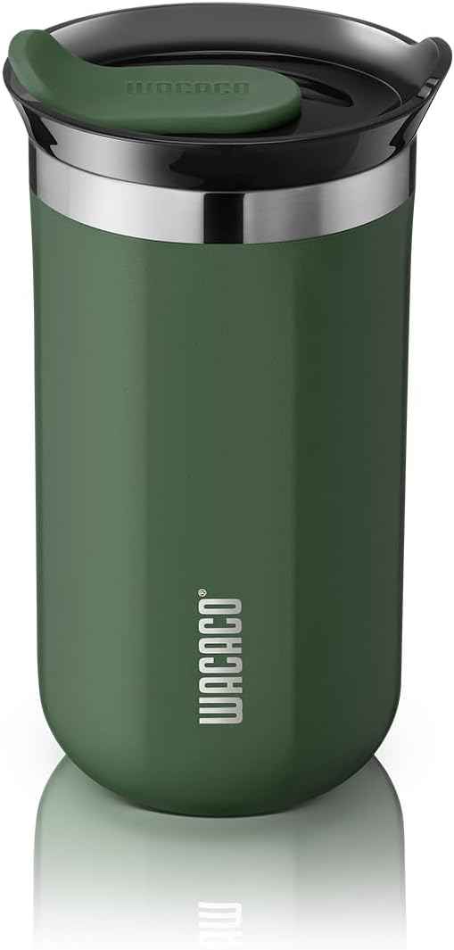 WACACO Octaroma Lungo Vacuum Insulated Coffee Mug, Double-wall Stainless Steel Travel Tumbler With Drinking Lid, 10 fl oz(300ml), Pomona Green