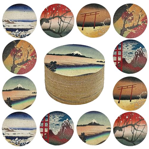 Cork Coasters for Drinks Absorbent Non Slip 12pcs 4 Inch Ukiyo (12 Count)